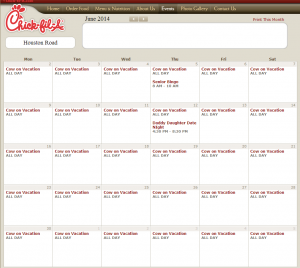 June 2014 Chick-fil-A Event Calendar